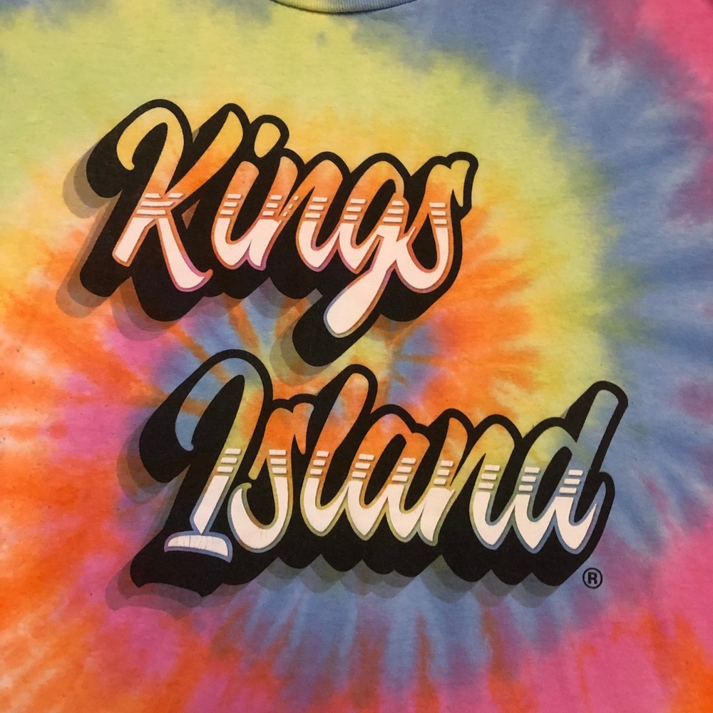 Vtg Kings Island Tie Dye Shirt XL Colortone Amusement Park Rainbow Swirl Tee